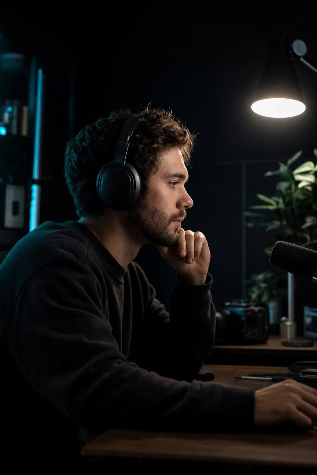 Solo creator working in a recording corner