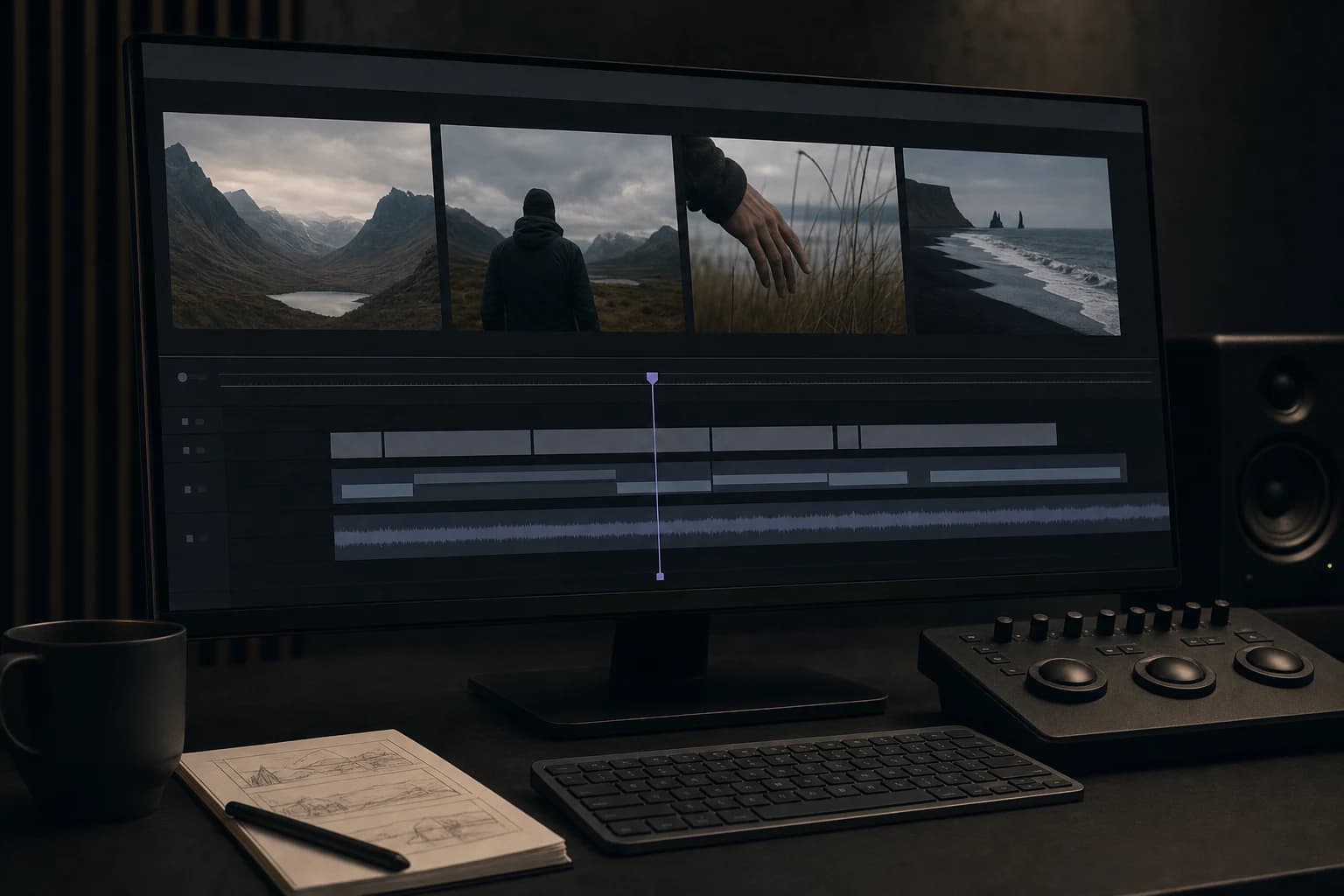 Generic video timeline on an editing monitor